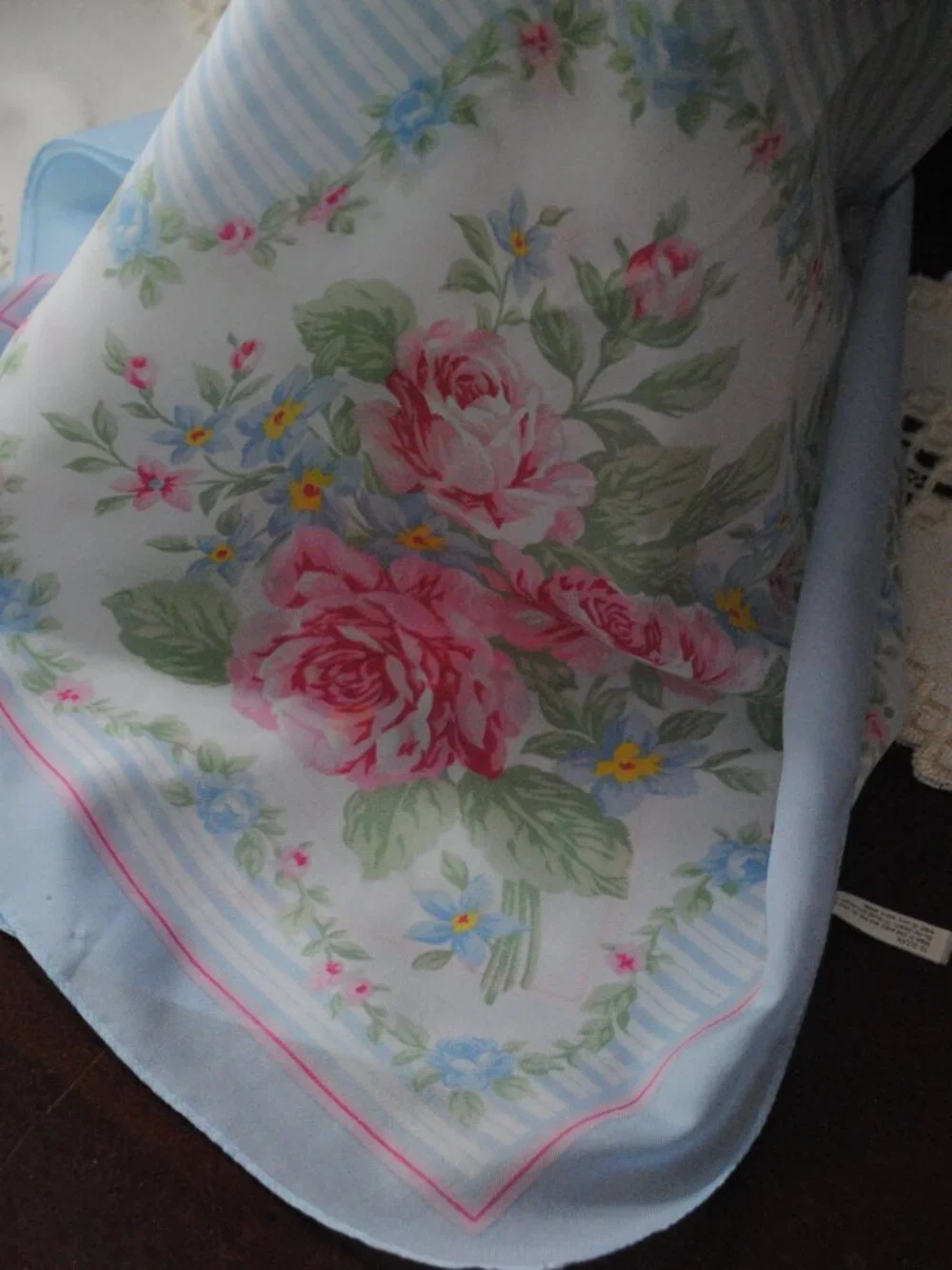Large Vintage 1980s Avon Floral & Striped Scarf